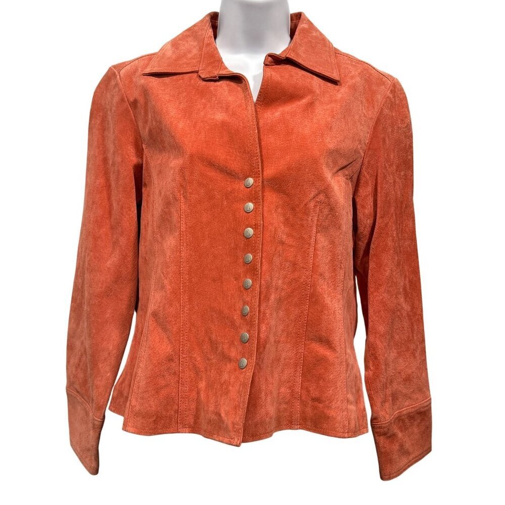 VTG Y2K Live a Little Suede Snap Front Jacket Rust Orange Western Boho Womens PM